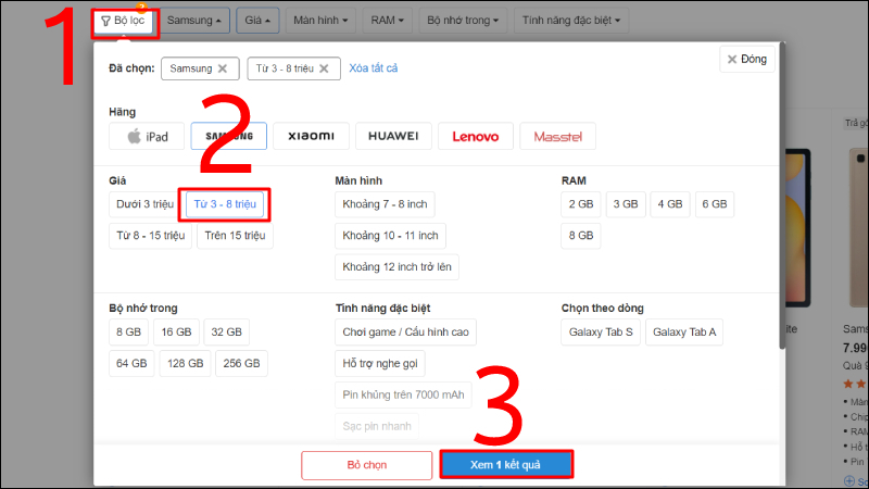 Tìm và chọn máy có giá từ 3 đến 8 triệu đồng